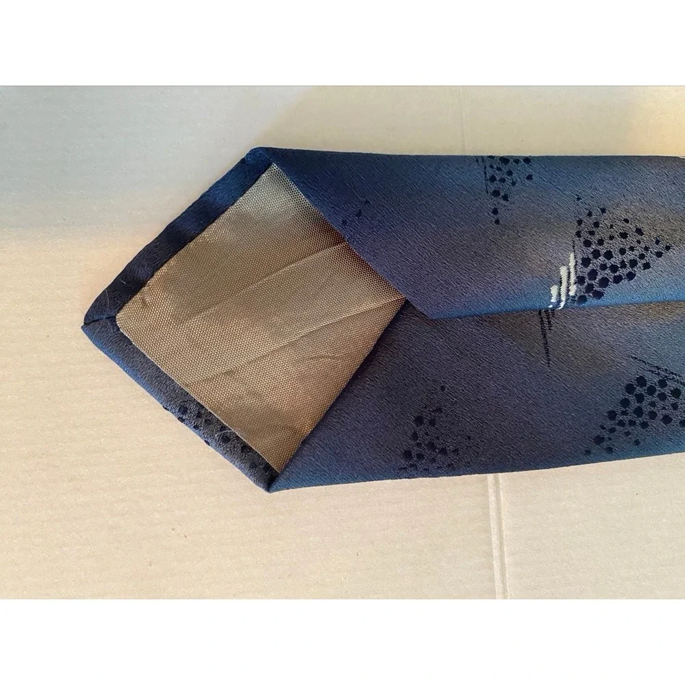 Rick Bennett Mens Navy Blue Abstract Geometric Pattern Necktie Modern Silk Blend